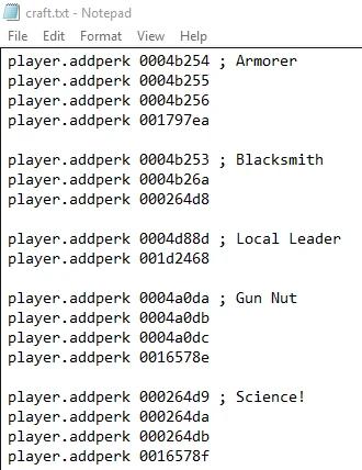 Batch file of all crafting mod perks addon