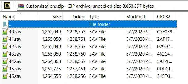 All settings in character inventories of sav files addon