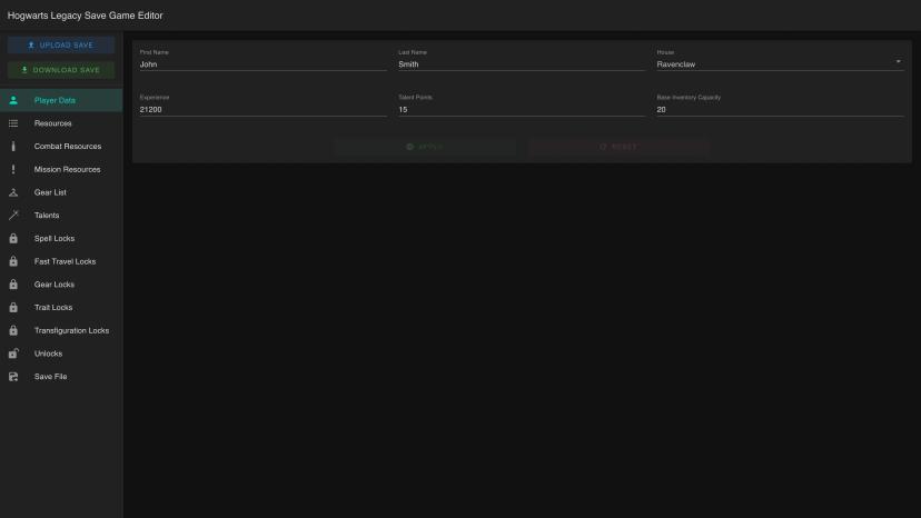 Hogwarts Legacy Saved Game Editor addon
