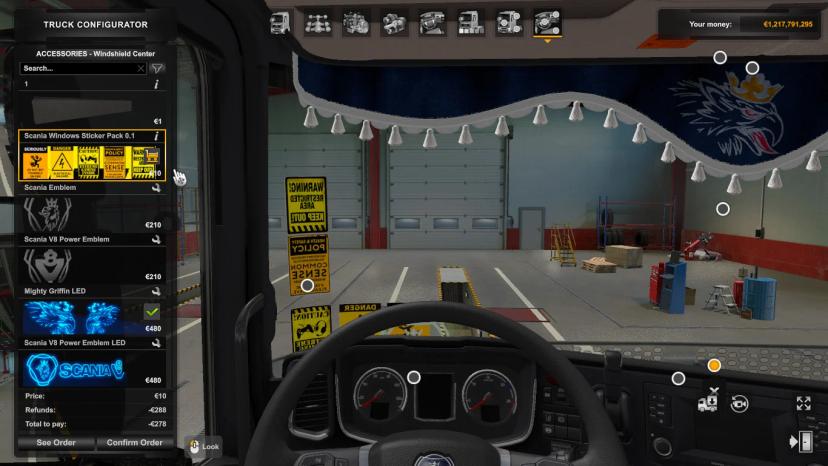 Set of stickers for Scania windows addon