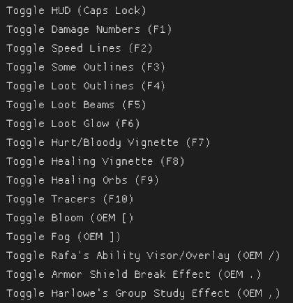 Toggle HUD - Outlines - Damage Numbers - Blood Screen - Tracers - Fog - etc. addon