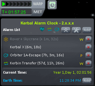 Kerbal Alarm Clock addon