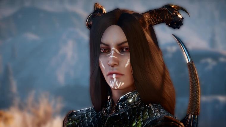 "Long hair of a Qunari woman." addon