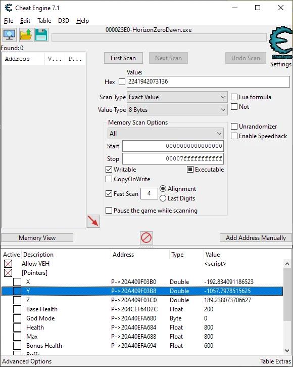 Horizon Zero Dawn Cheats Table addon