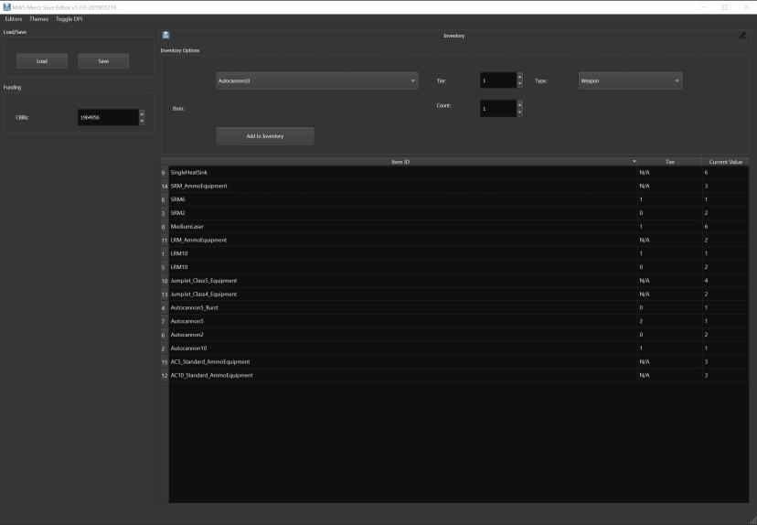Редактор сохранений MW5 Mercs addon