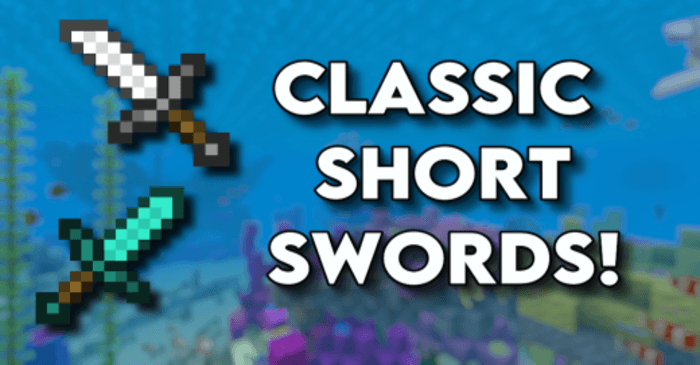 Classic short sword texture set (1.21, 1.20) – MCPE/Bedrock addon