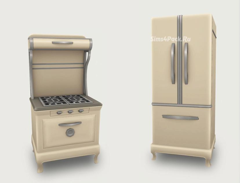 Country Kitchen Set with Stove and Fridge for Sims addon