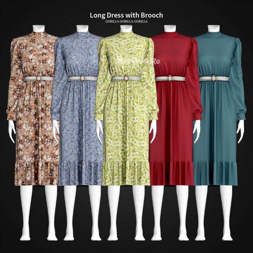Long dress with brooch addon