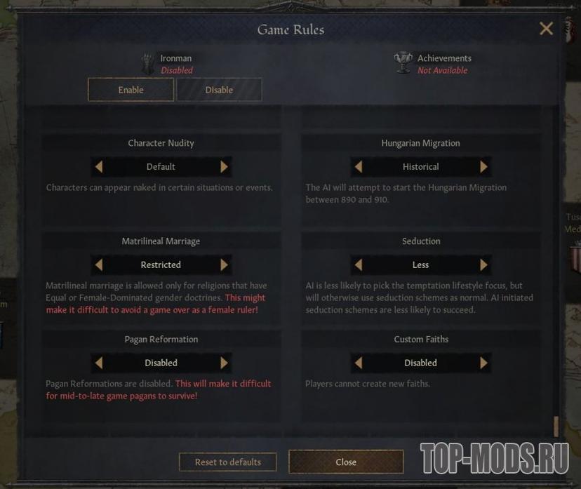 "More rules of the game" addon