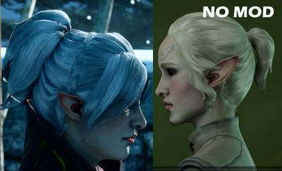 "Fluffy short ponytails for women (except Qunari)." addon
