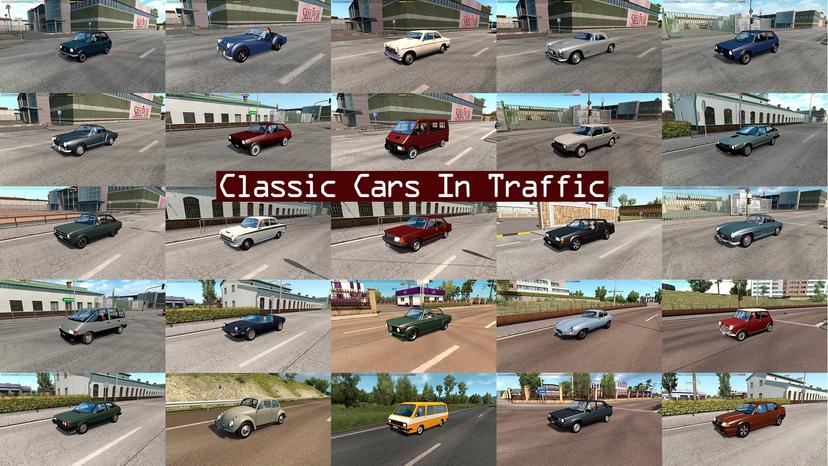 MOD CLASSIC CARS TRAFFIC PACK FOR EURO TRUCK SIMULATOR 2 addon