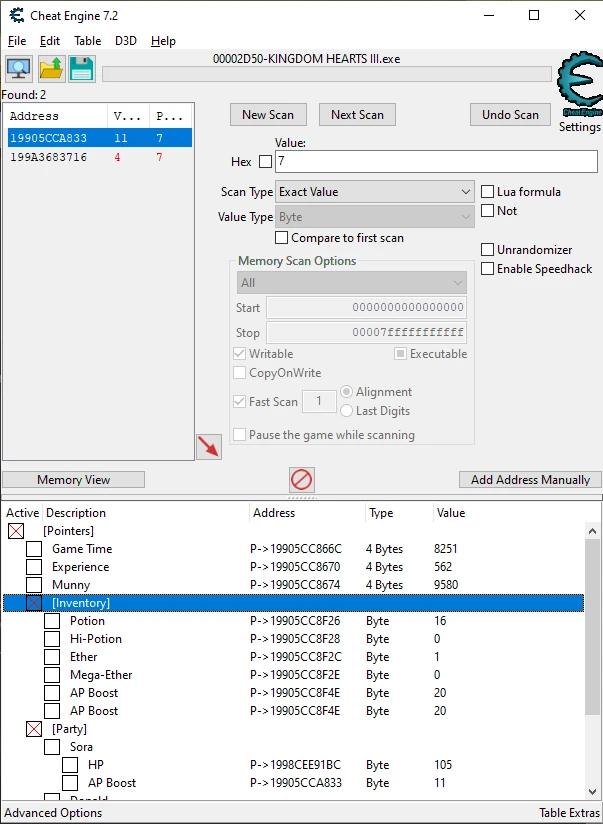 Kingdom Hearts III Cheats Table addon