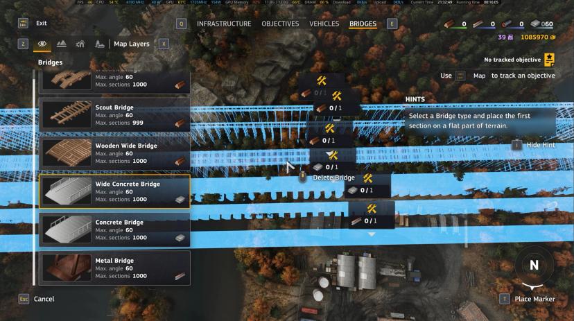 Build the longest bridge of any type on the maps using only 1 piece of material. addon