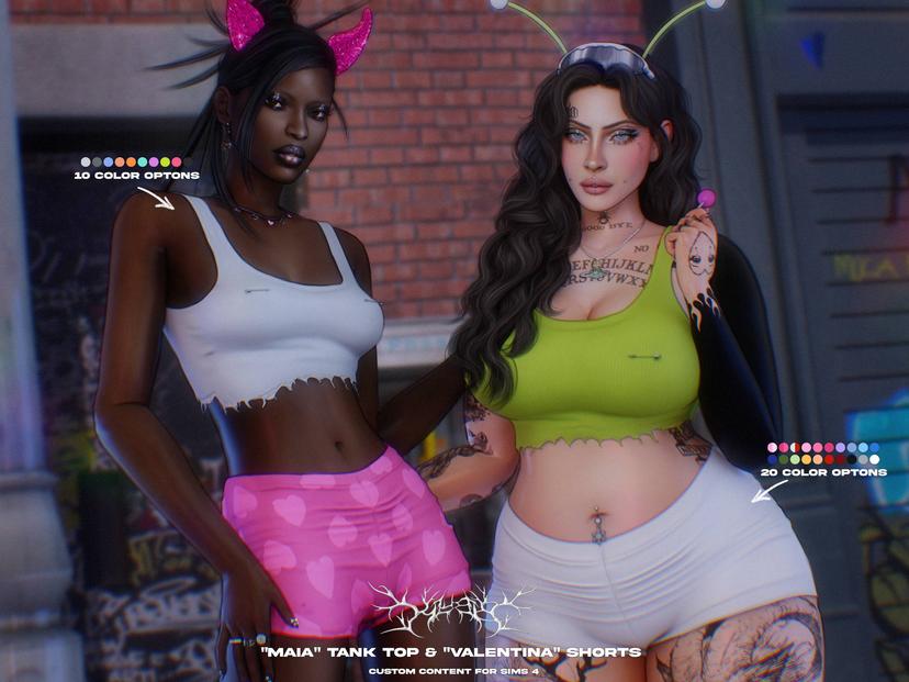 Top and shorts for sims "Maia & Valentina Set" addon