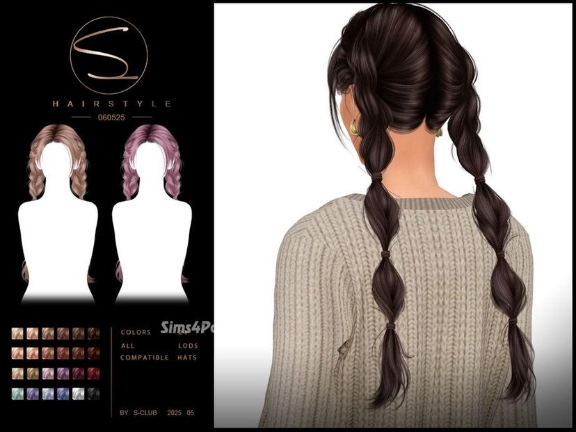 Women's hairstyle "doublebraids hairstyle 060525" for Sims 4 addon