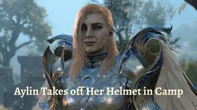 Eileen takes off her helmet at camp addon