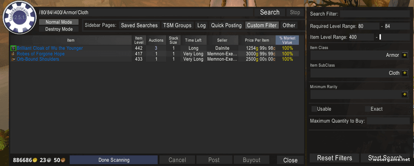 TradeSkillMaster Shopping 6.2 - Compras em grandes quantidades em leilão addon