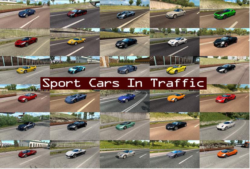 SPORTS CARS TRAFFIC PACK FOR EURO TRUCK SIMULATOR 2 addon