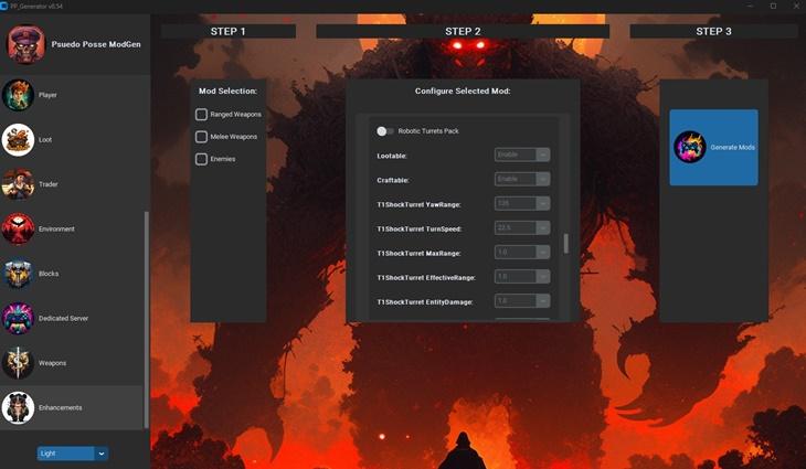 Graphical interface for mod generation addon