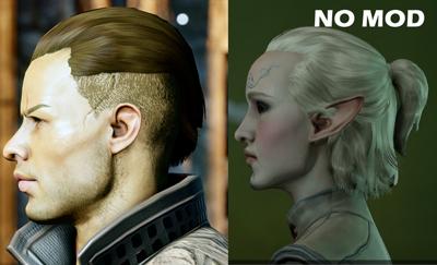 "Men (except Qunari) have short hair, shaved at the sides and combed back." addon