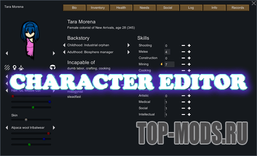Character Editor mod addon